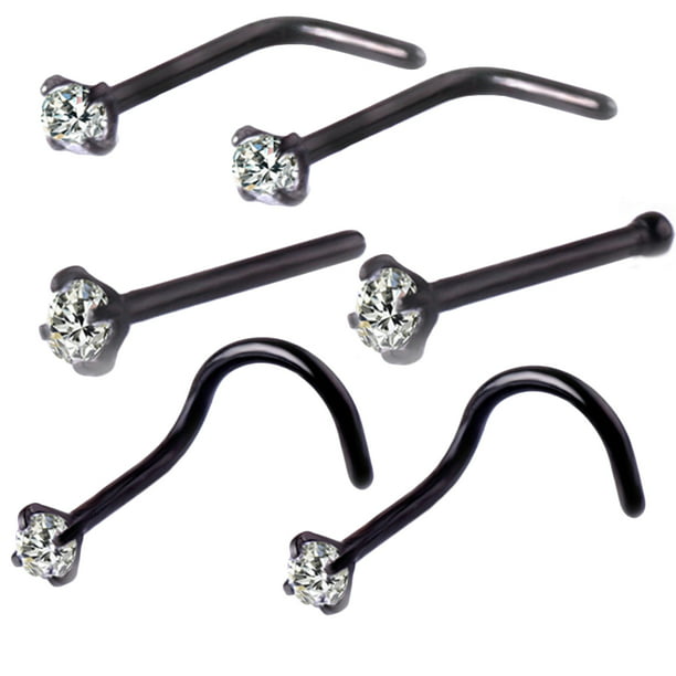 6Pcs/Set Zircon Nose Studs Screw Ring Bone Bar Pin Piercing Body Jewelry Gift